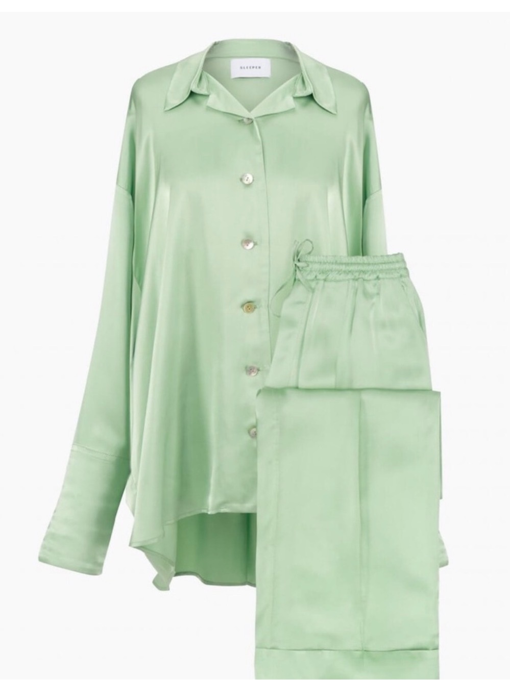Sleeper Satin Pajama Set in Pale Mint - Picture 2 of 5
